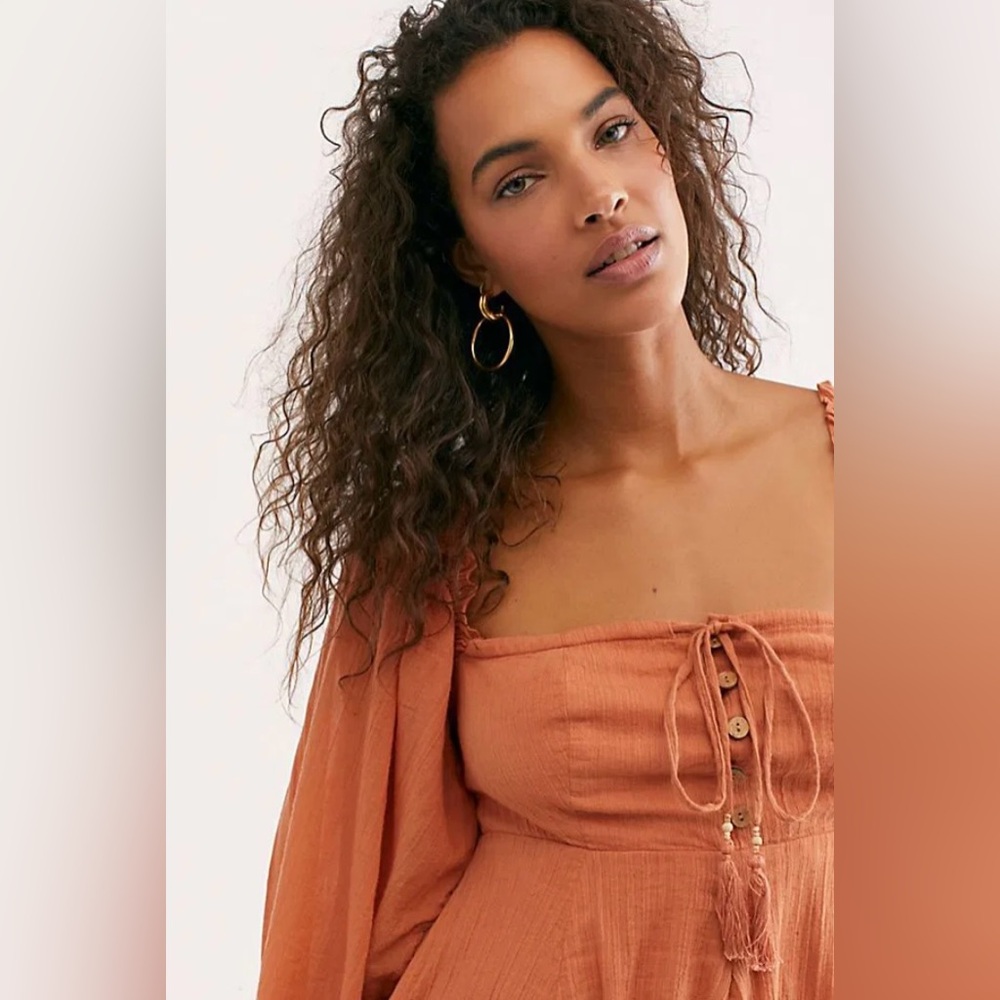 Free People Orange Off Shoulder Gauze Dress - Picture 4 of 16